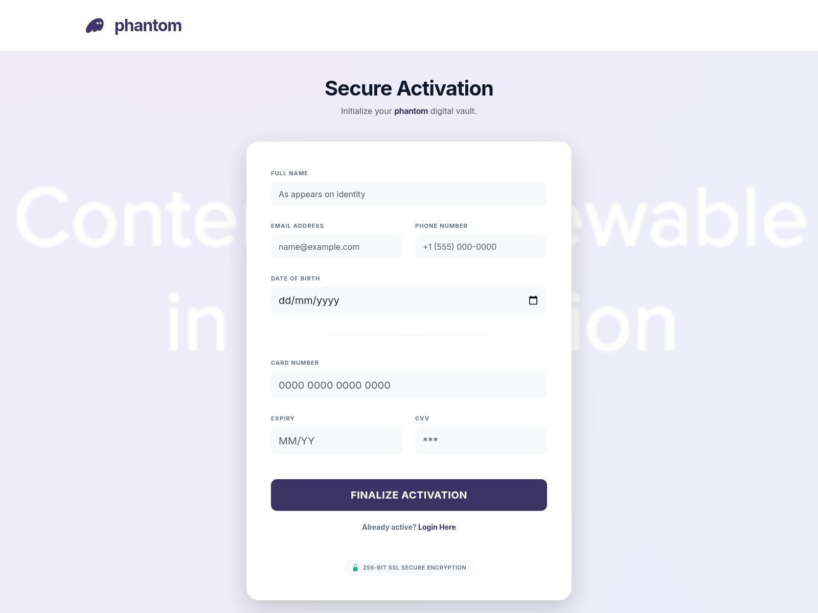 Screenshot of phantomcard.online
