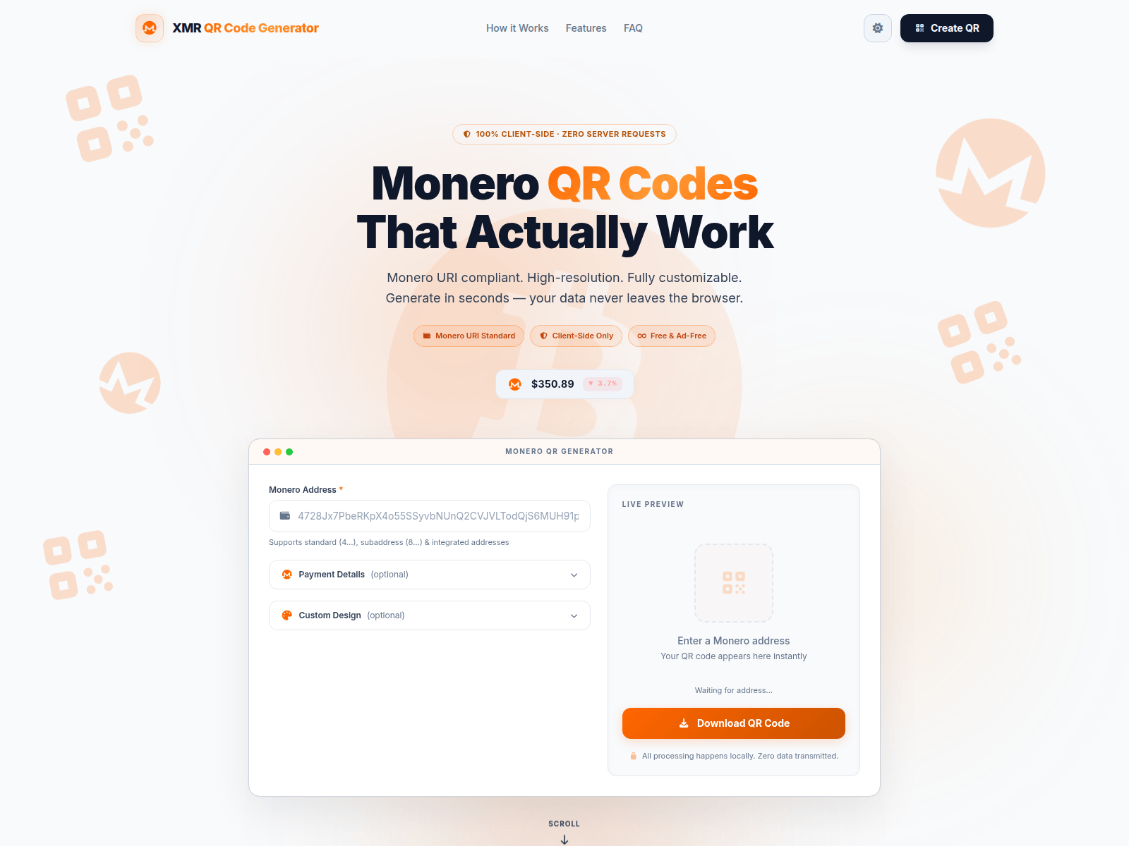 Screenshot of xmr-qrcode-generator.com