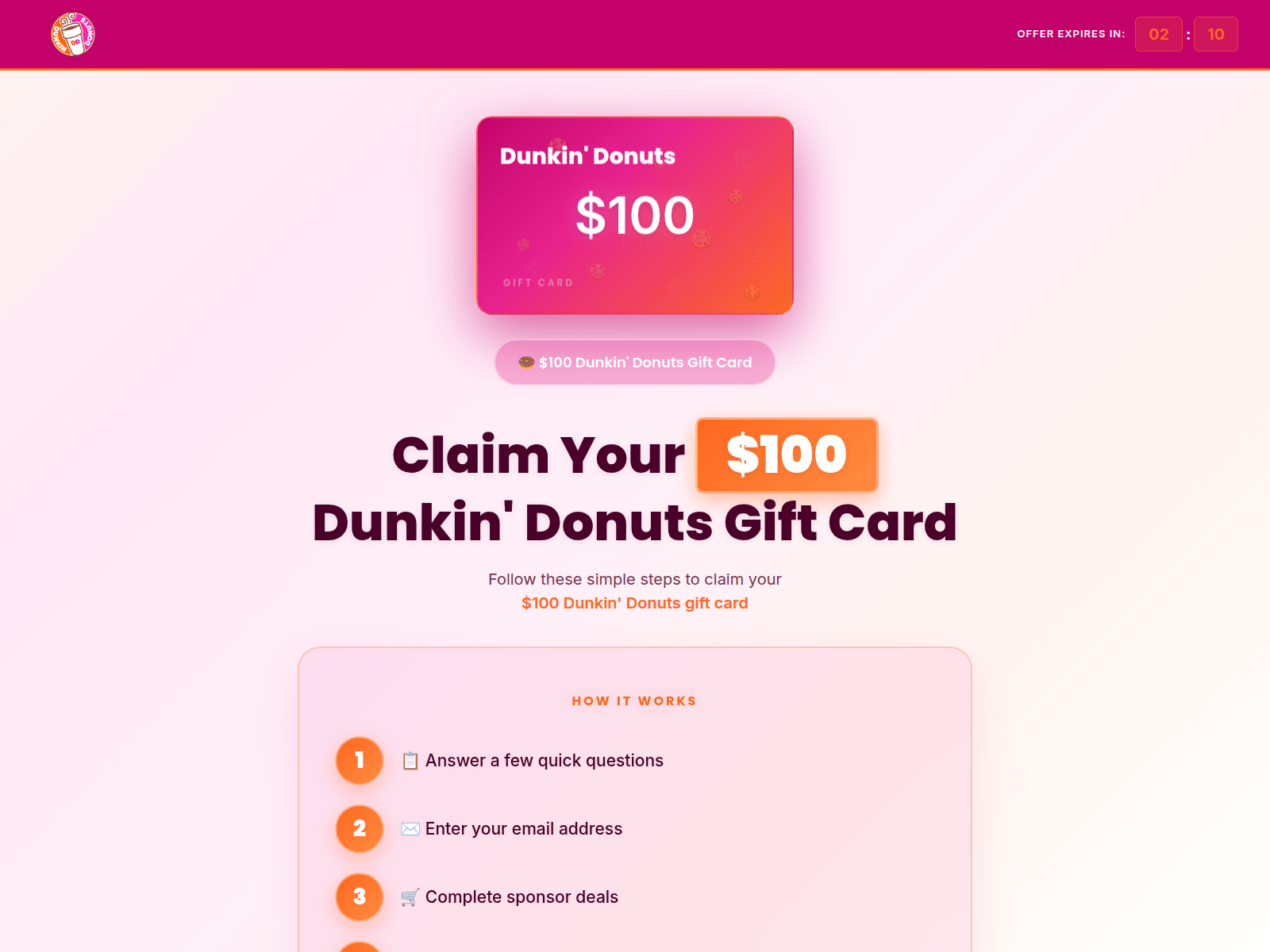 Screenshot of www.claimdunkins.com