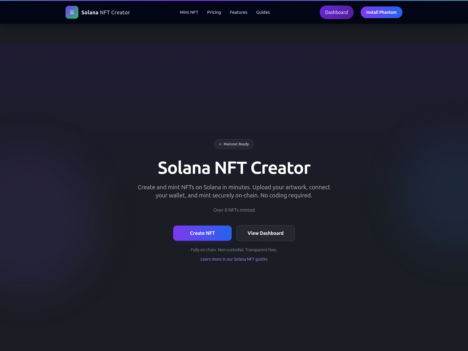 Screenshot of solana-nft-creator.com
