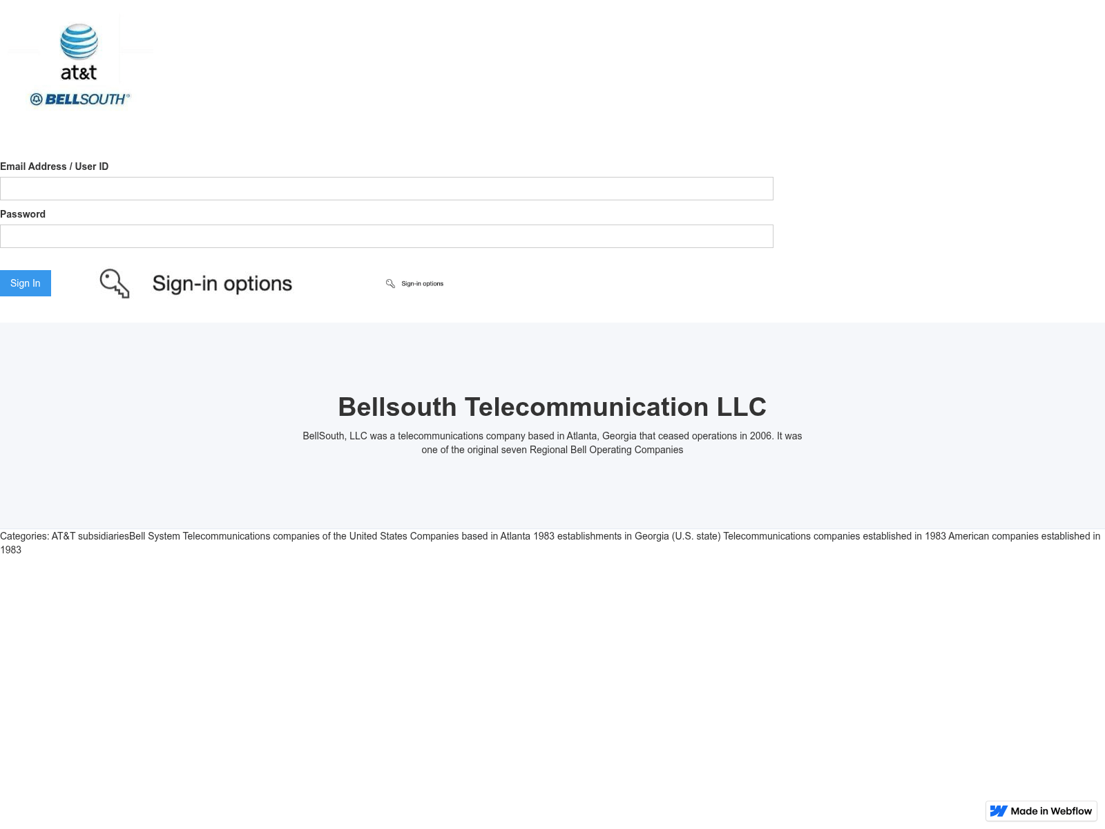 Forensic screenshot of bellsouth-att-signing-e99efa.webflow.io