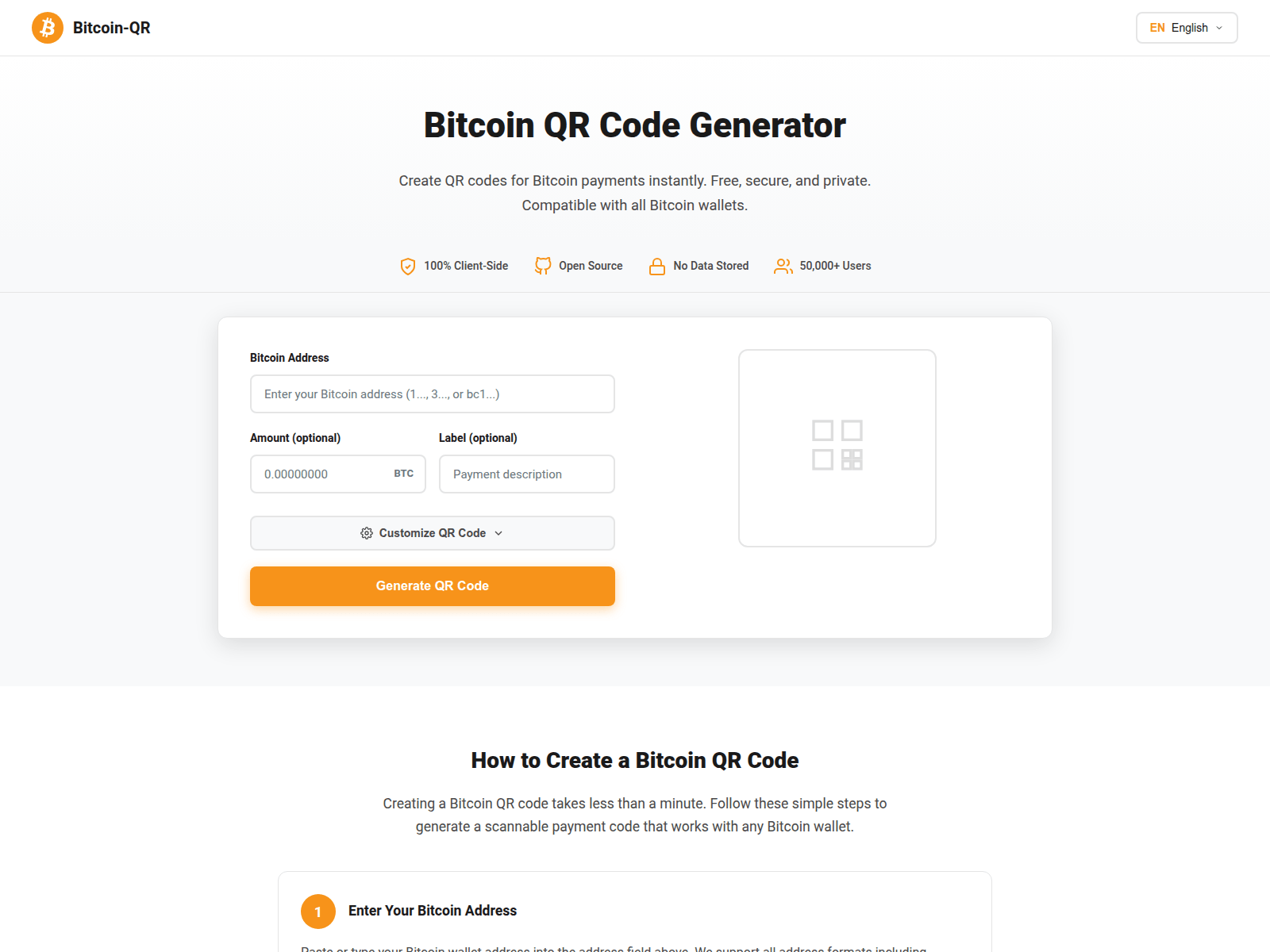Screenshot of bitcoin-qr.com