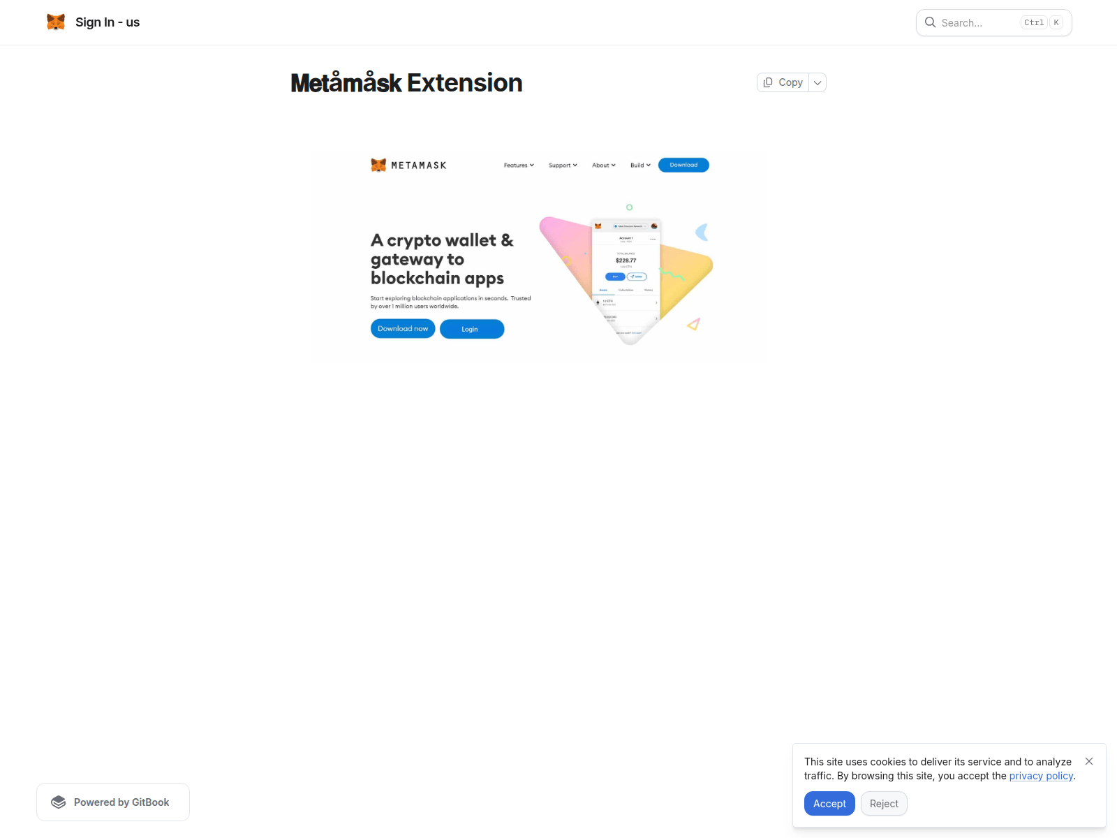 Forensic screenshot of metaamskxtnsion.gitbook.io