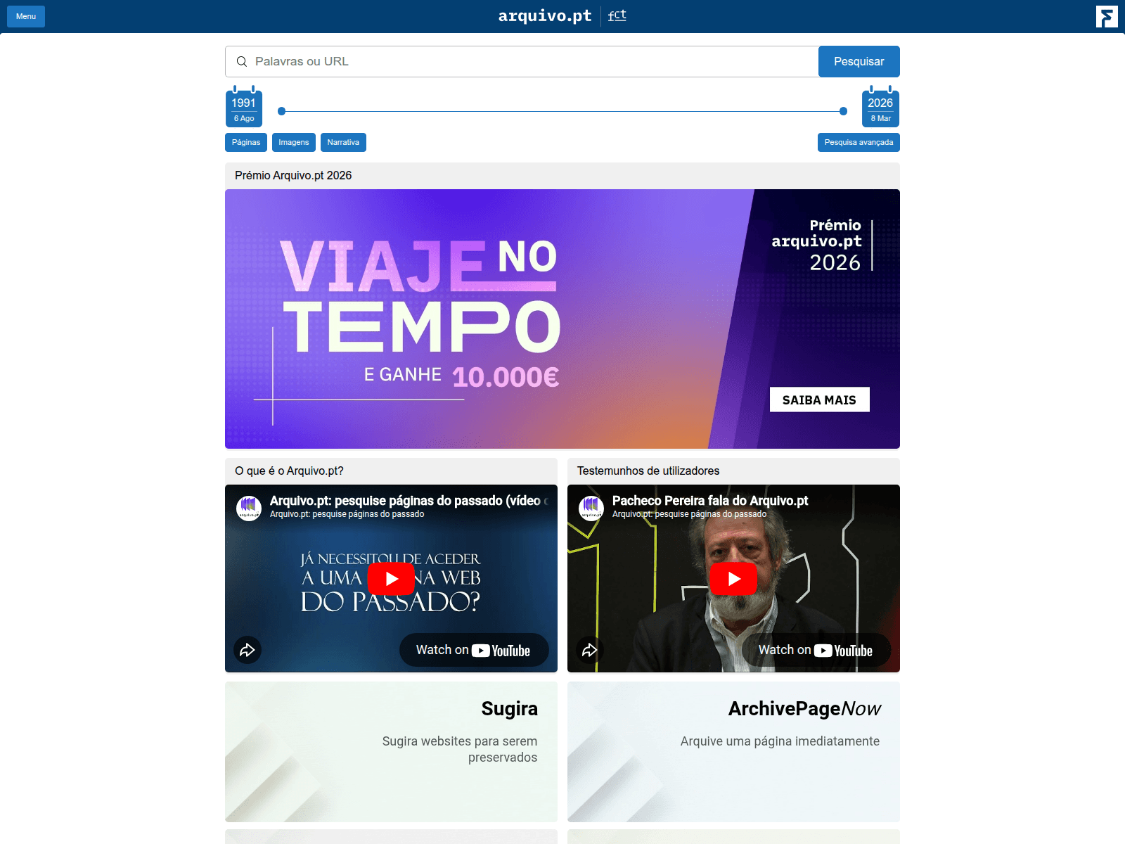 Screenshot of m.arquivo.pt