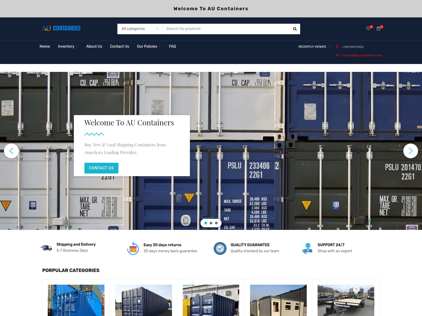 Screenshot of aucontainers.com