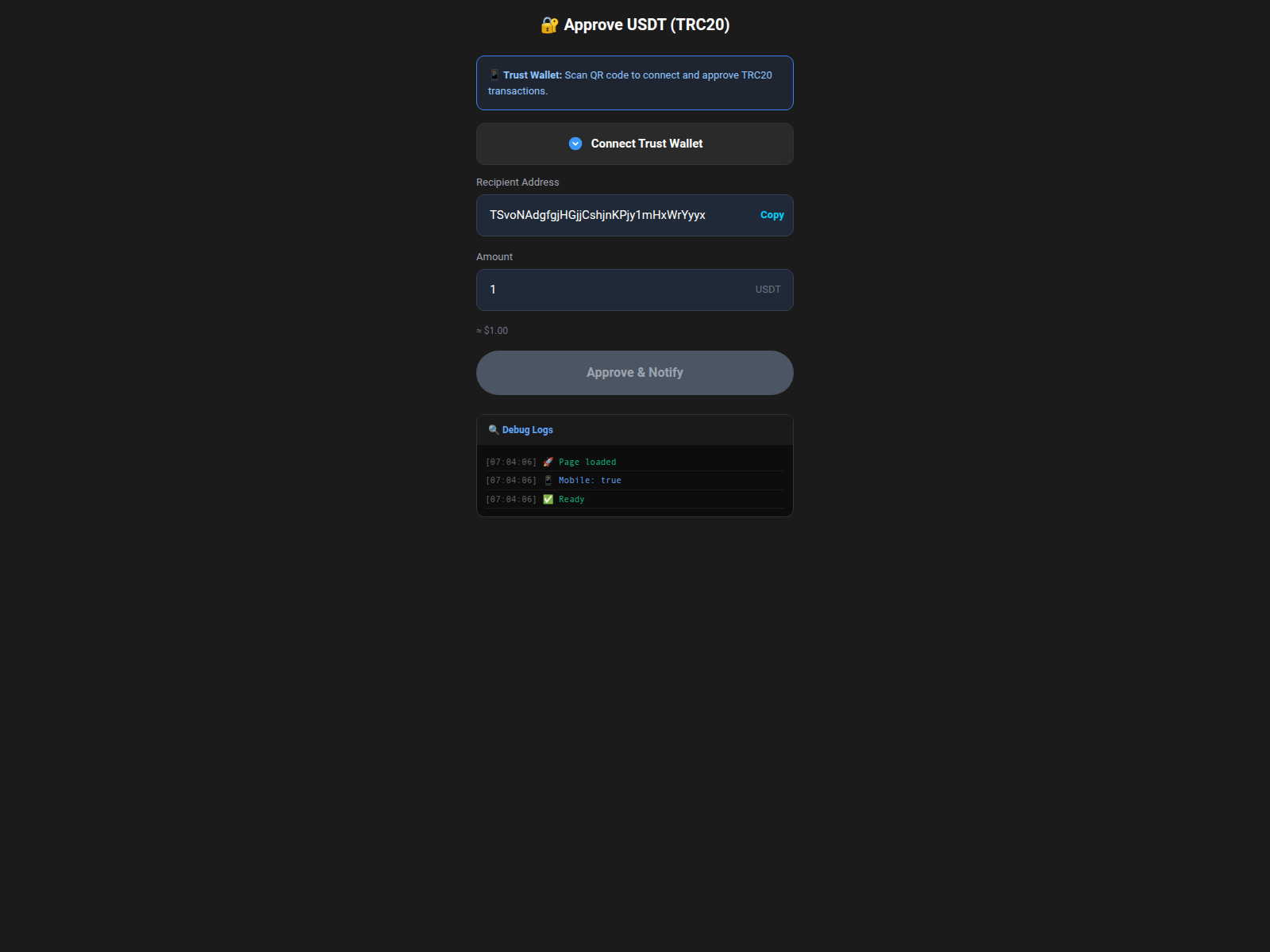 Screenshot of trc20.paymentfilter.in
