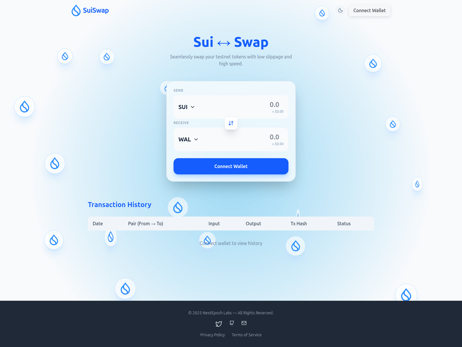 Screenshot of suiswap.nextepochlabs.com