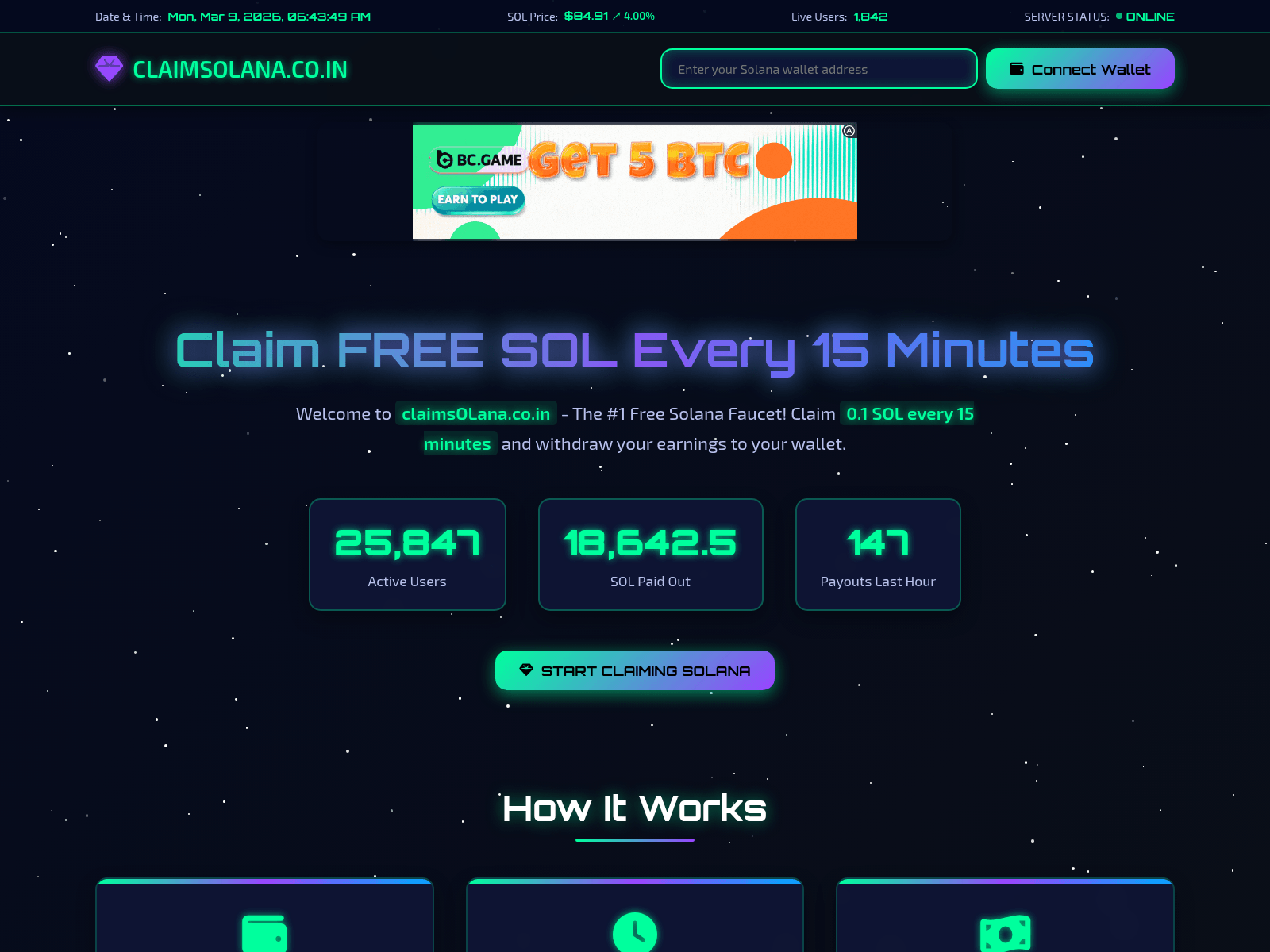 Forensic screenshot of claimsolana.co.in