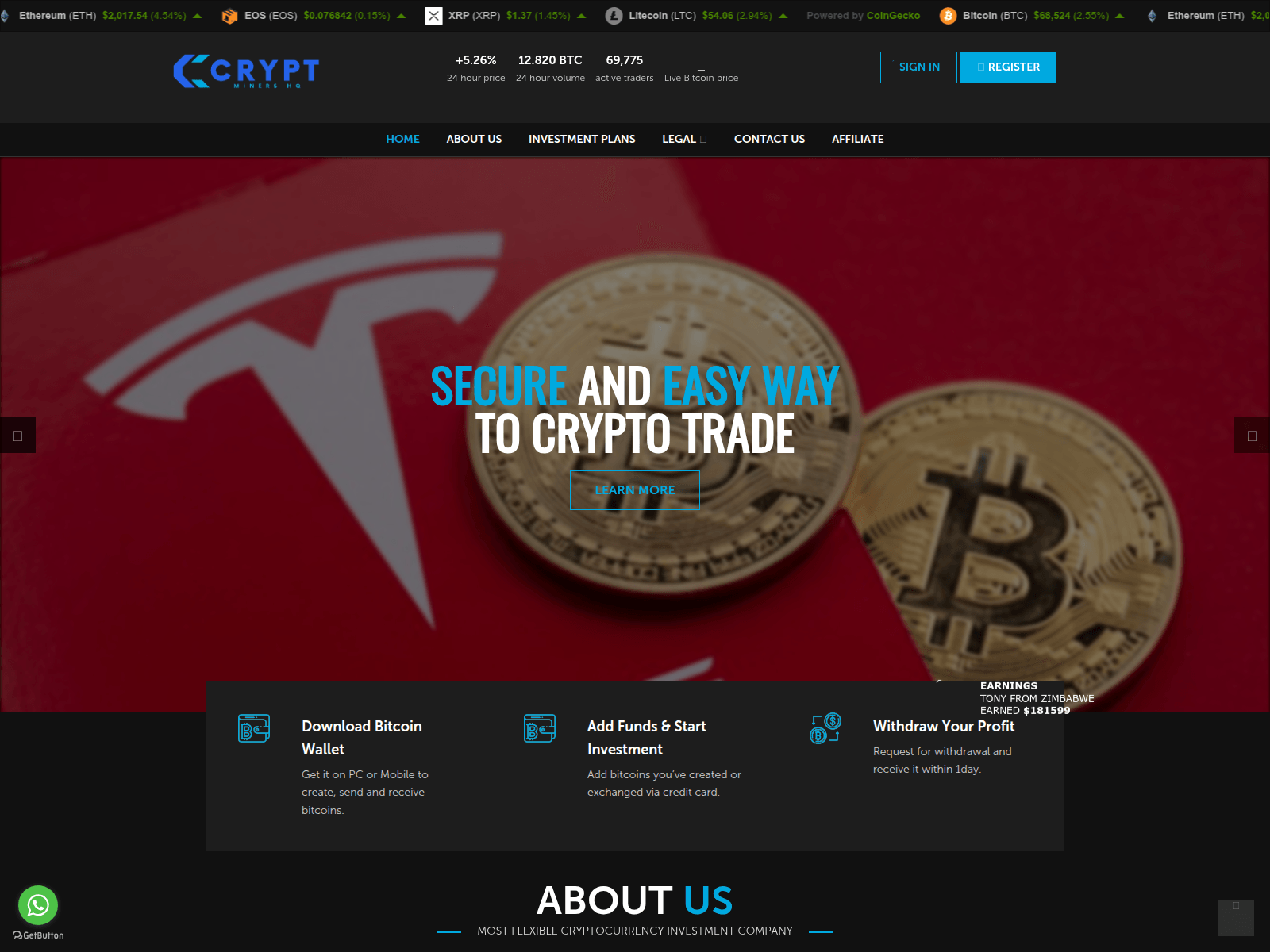 Screenshot of cryptminershq.live