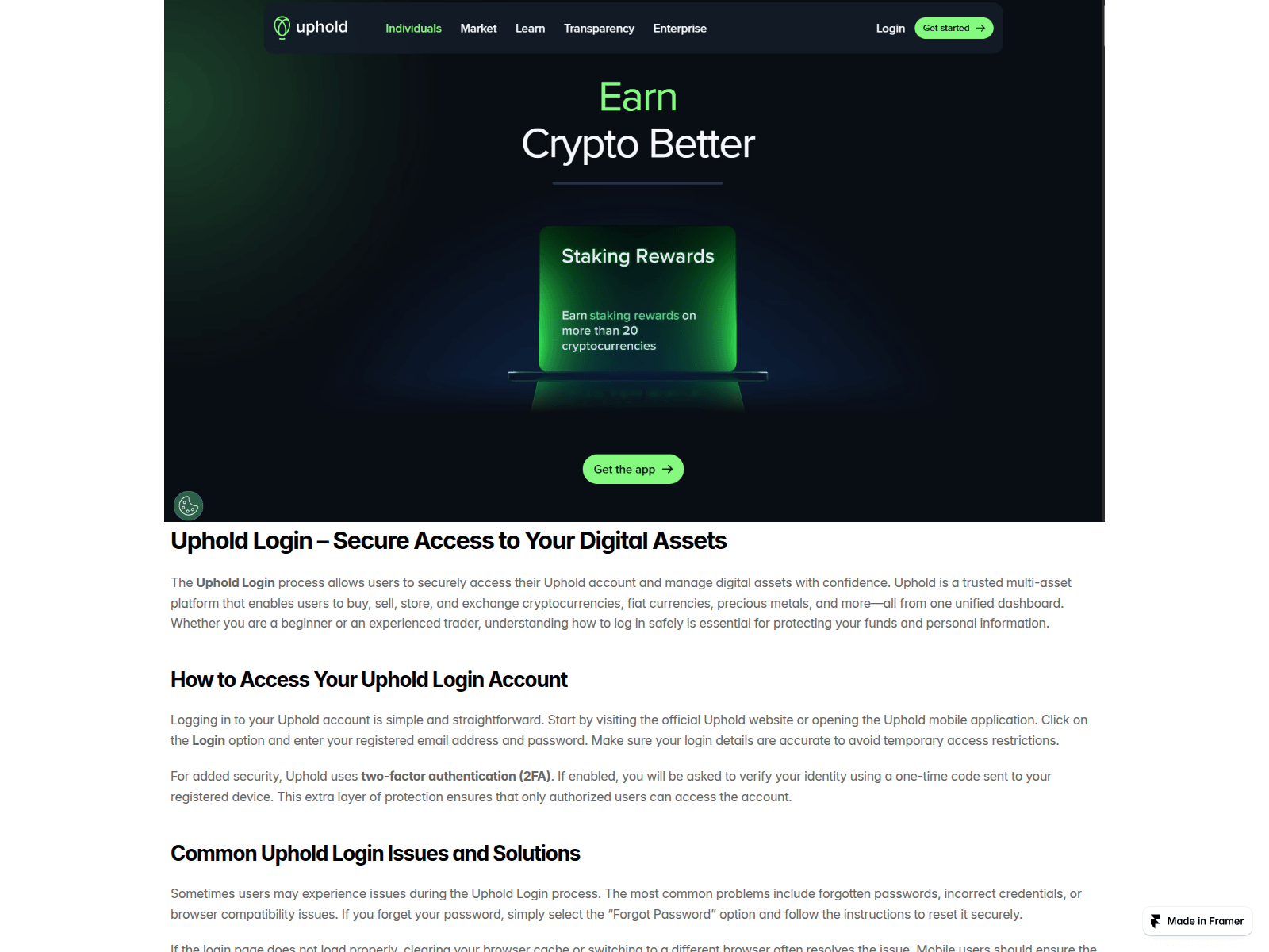 Screenshot of sso-upholes-log.framer.media