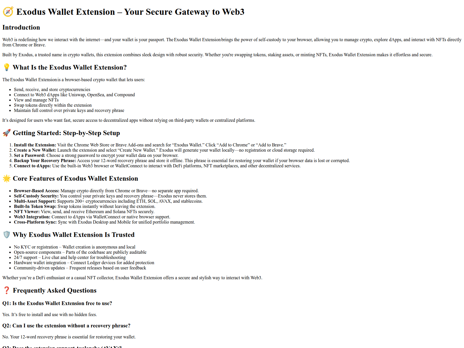 Screenshot of exodus-wllet-extension.pages.dev