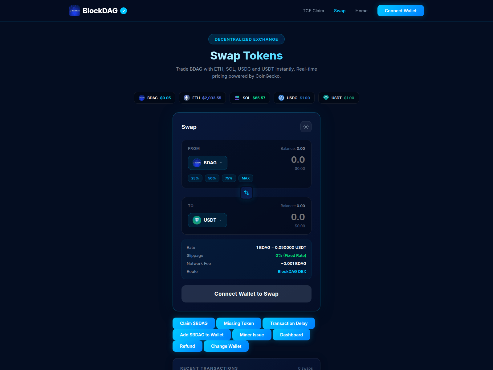 Screenshot of swap.blockdag.network.collabscare.com