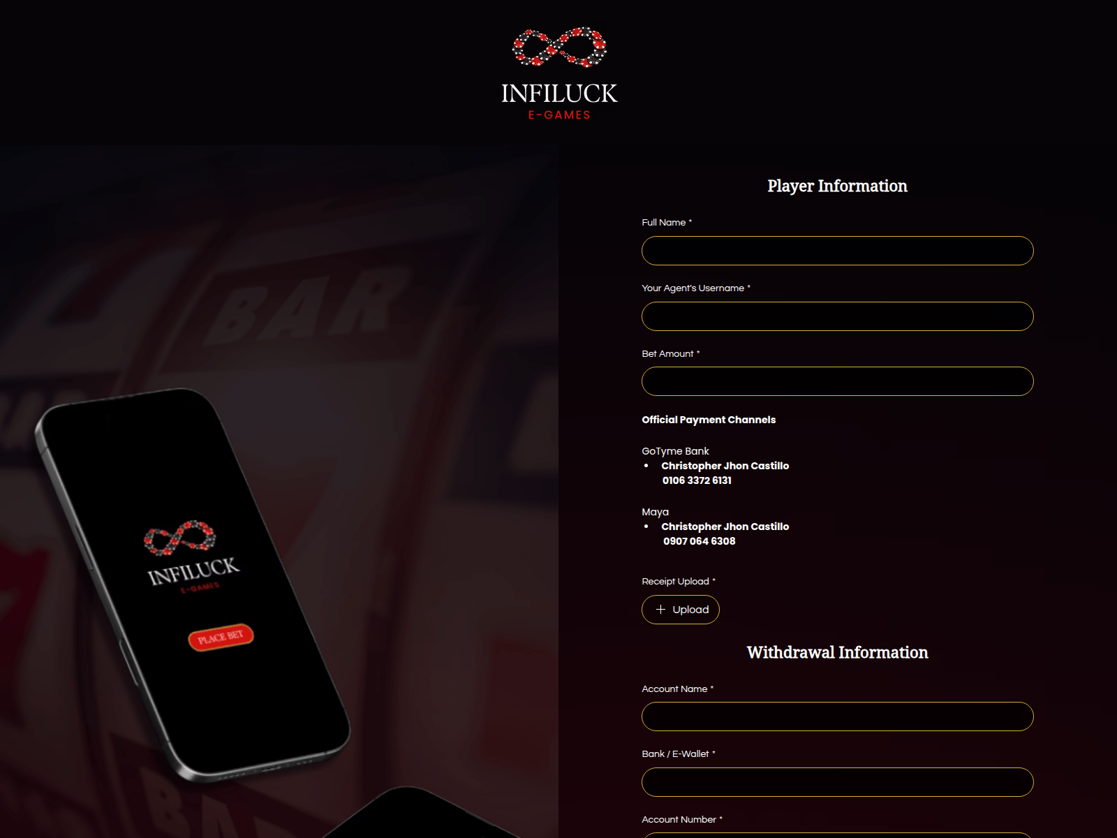 Screenshot of www.infiluckegames.com