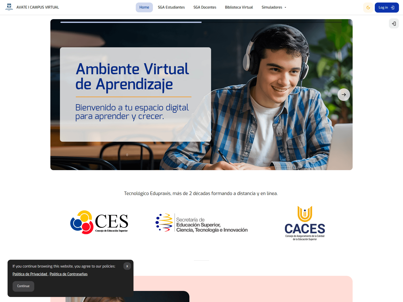 Screenshot of avate.tecnologicoedupraxis.edu.ec