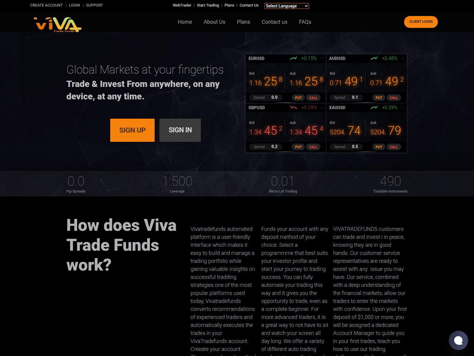 Screenshot of vivatradesfunds.com