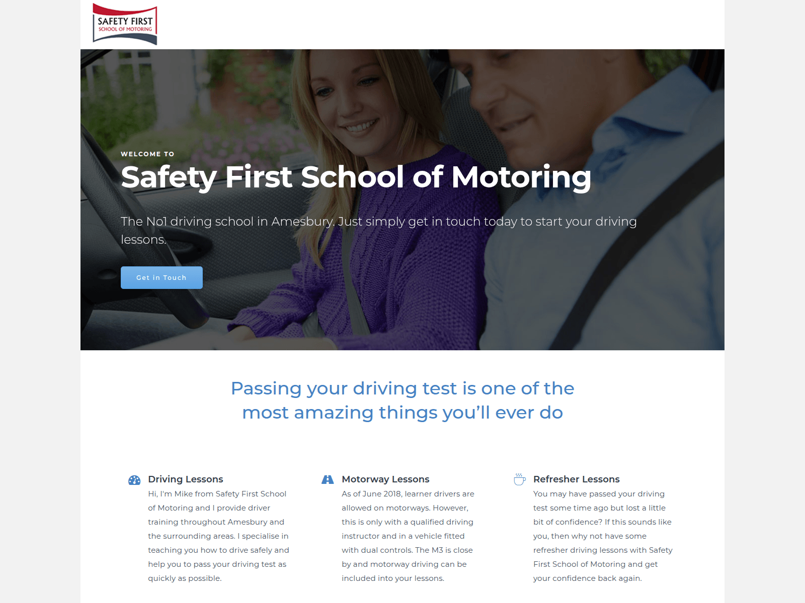 Screenshot of www.safetyfirstschoolofmotoring.co.uk