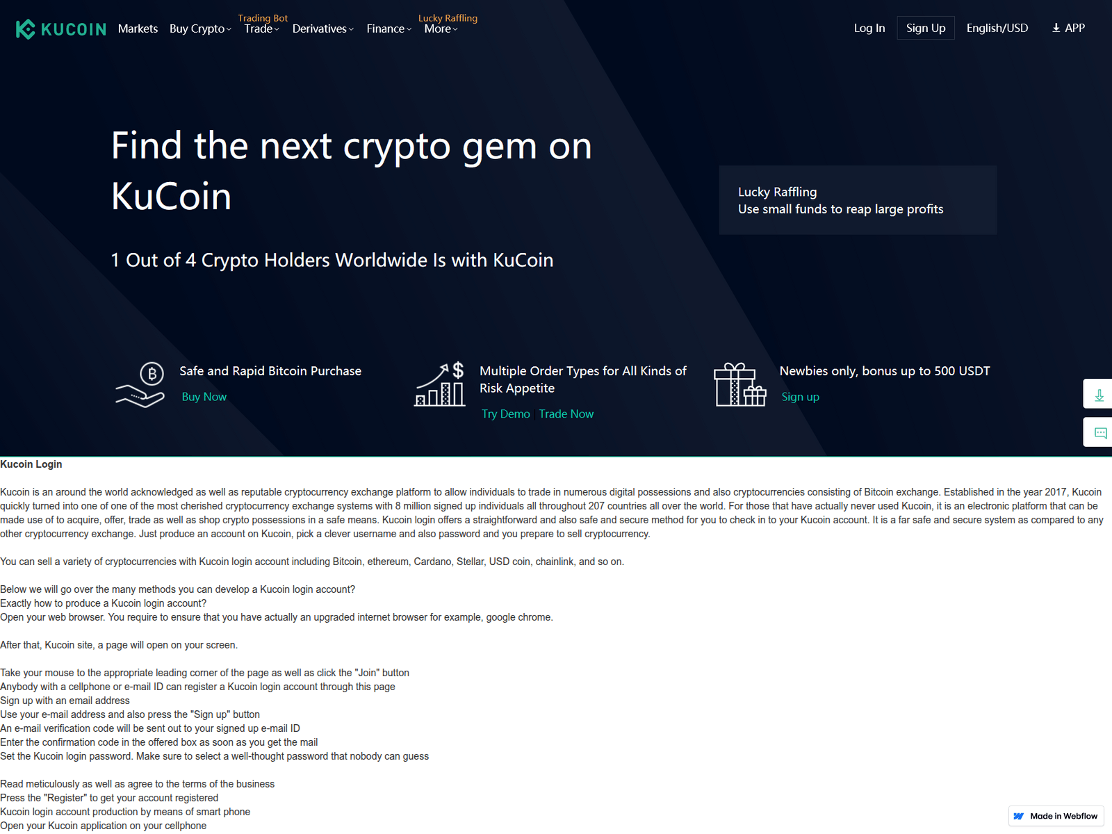 Forensic screenshot of kucoin-login.webflow.io