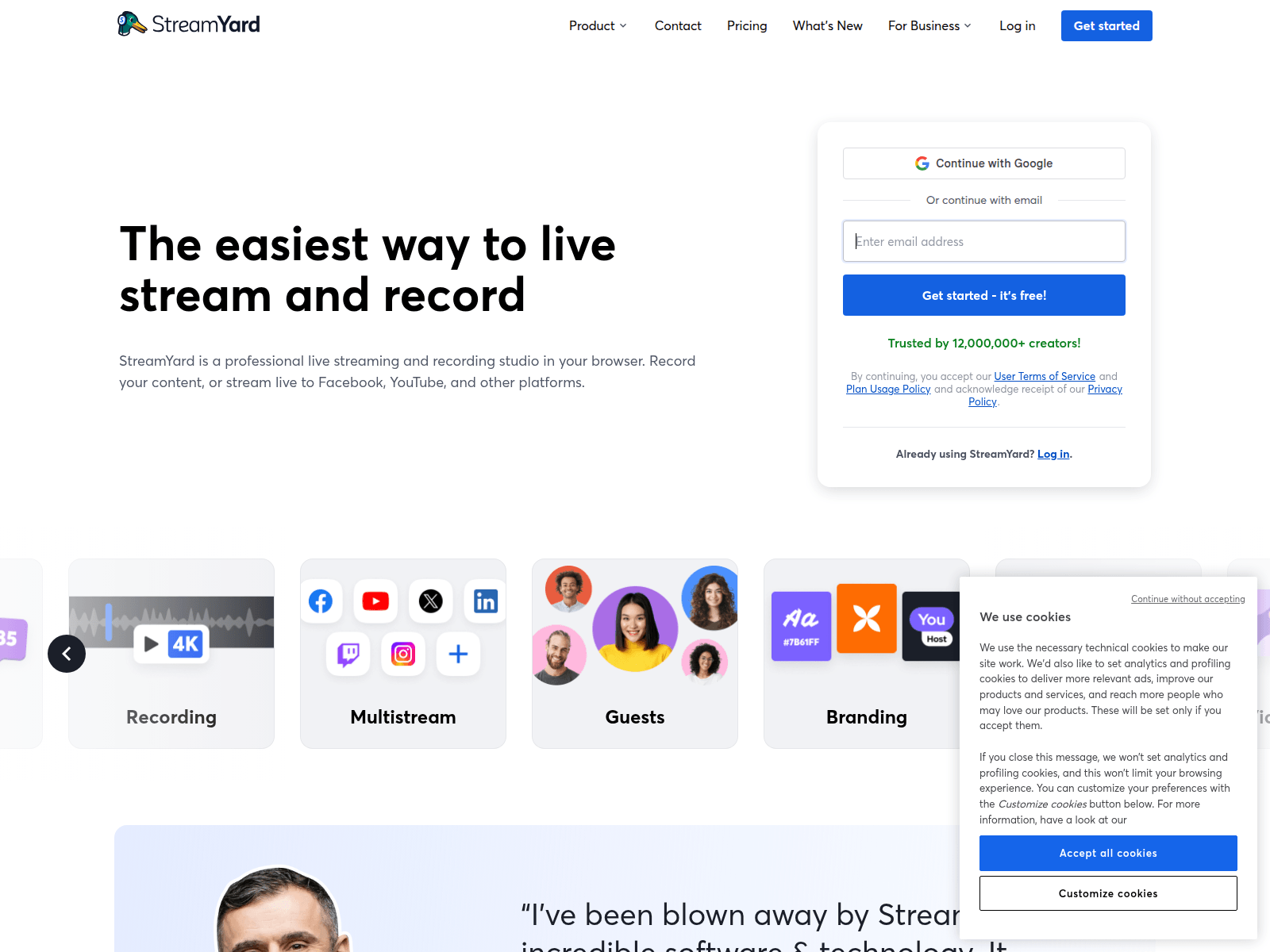Screenshot of streamyard.so