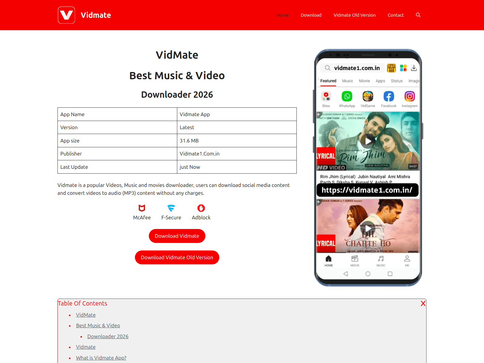 Screenshot of vidmate1.com.in