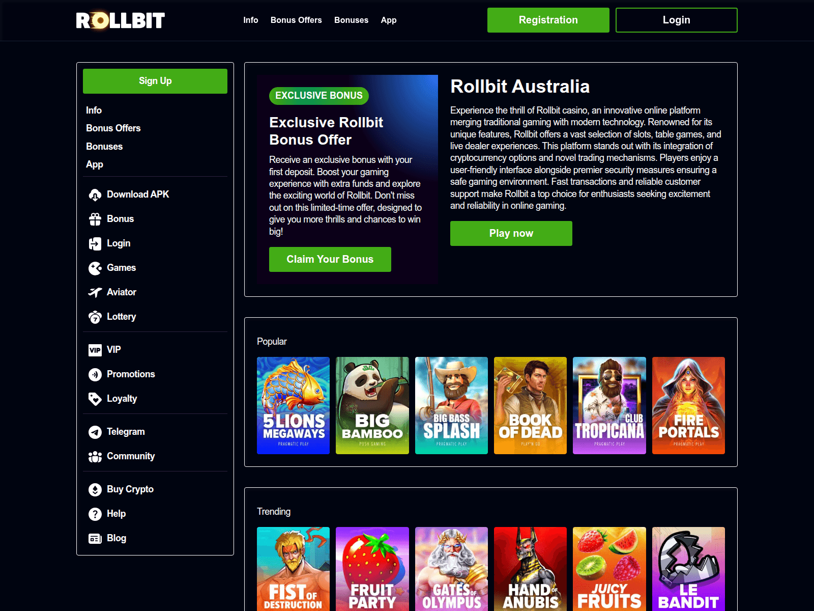 Screenshot of rollbitaustralia.com