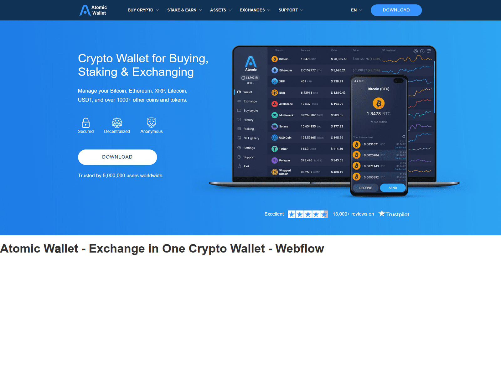 Forensic screenshot of atoremwallet.webflow.io