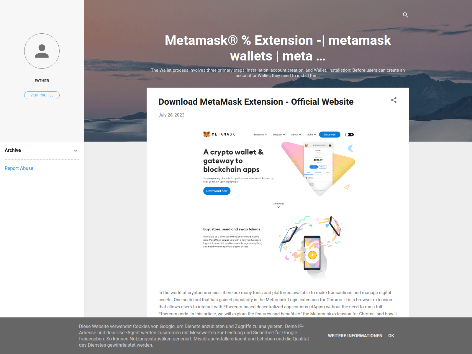 Forensic screenshot of metamaskextensuon.blogspot.com