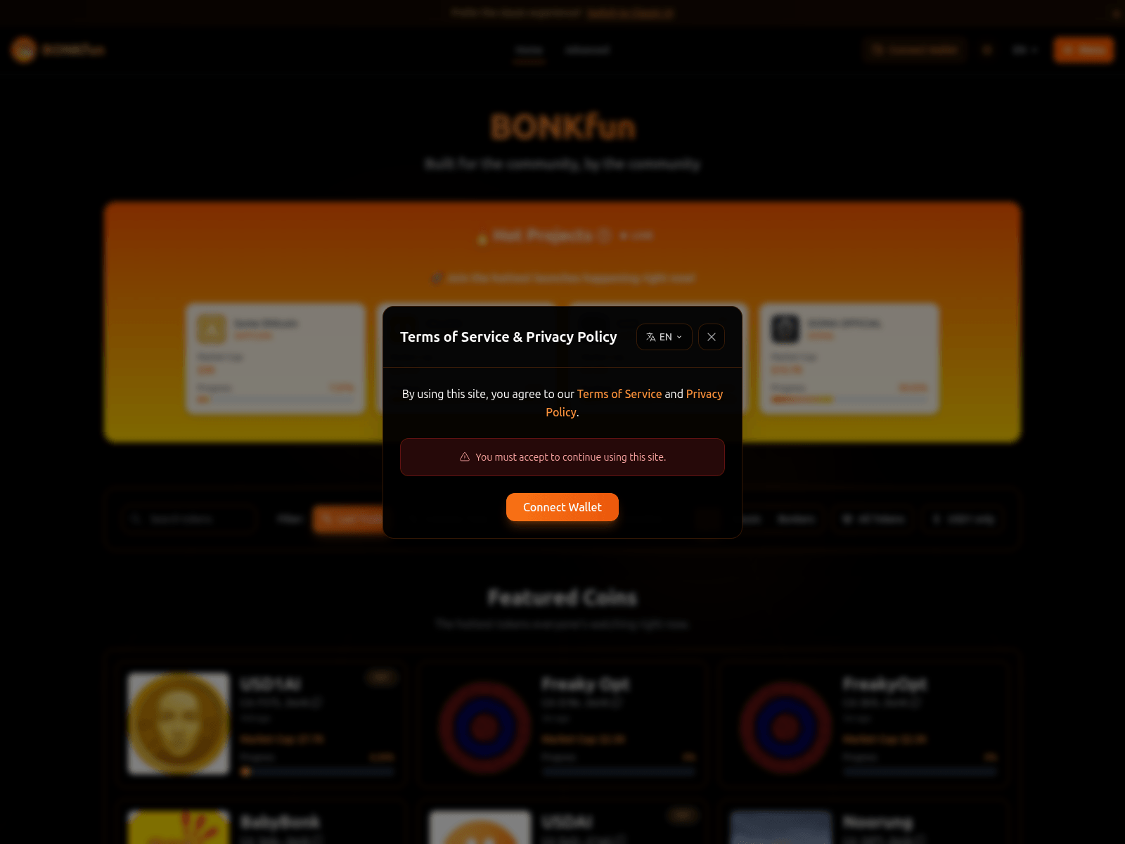 Forensic screenshot of bonk.fun