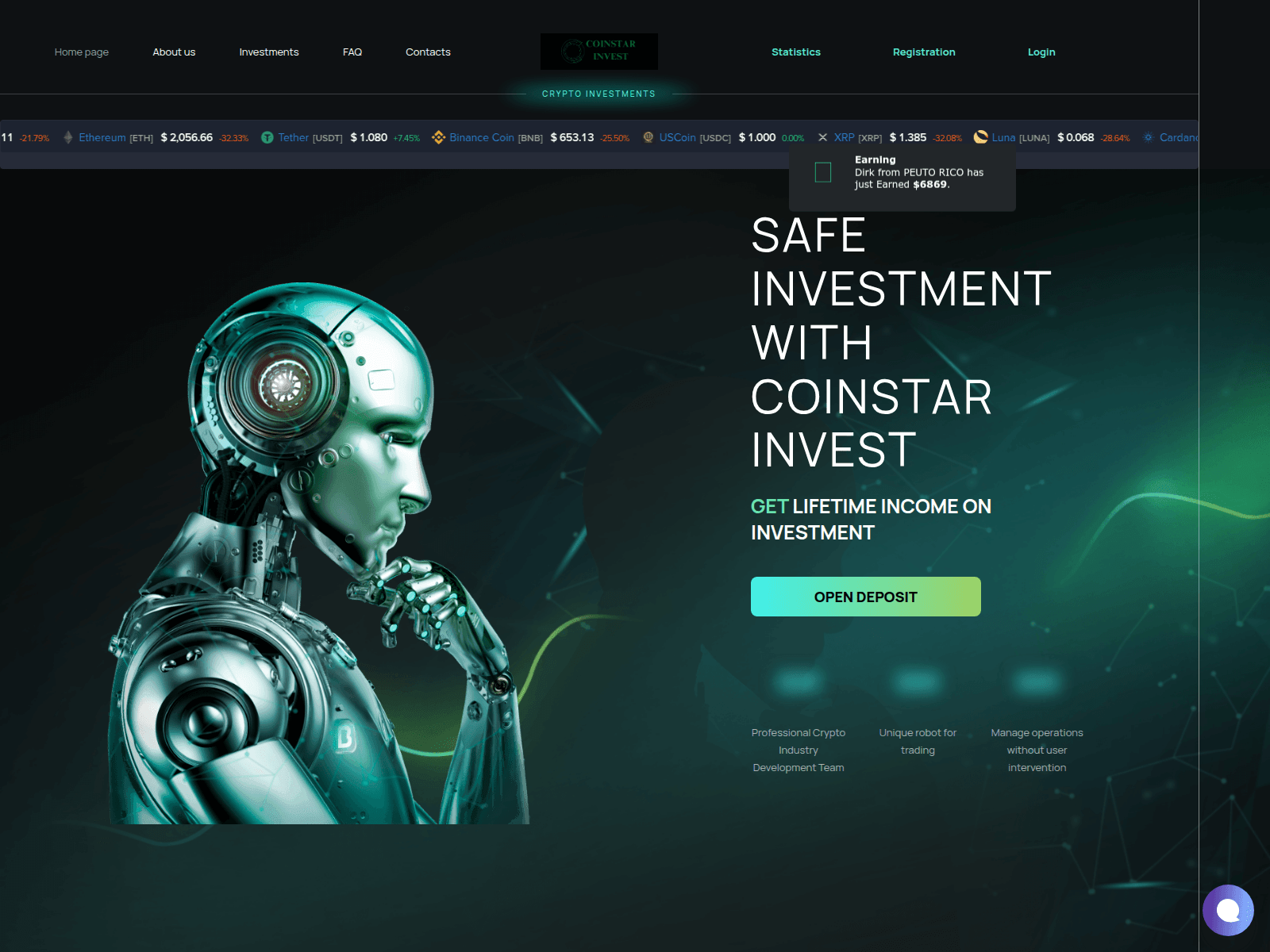 Forensic screenshot of coinstarinvestments.com