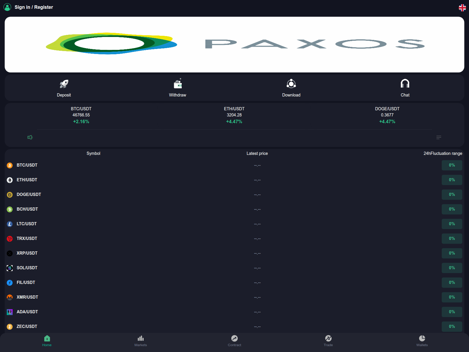 Screenshot of paxosbit.com