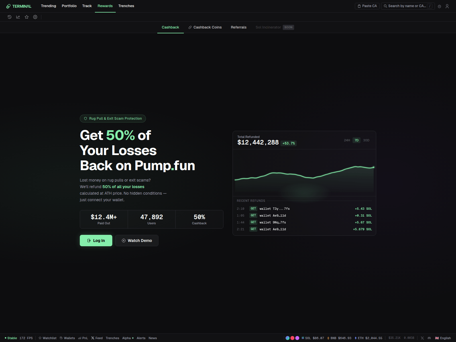 Forensic screenshot of pumptradeback.fun