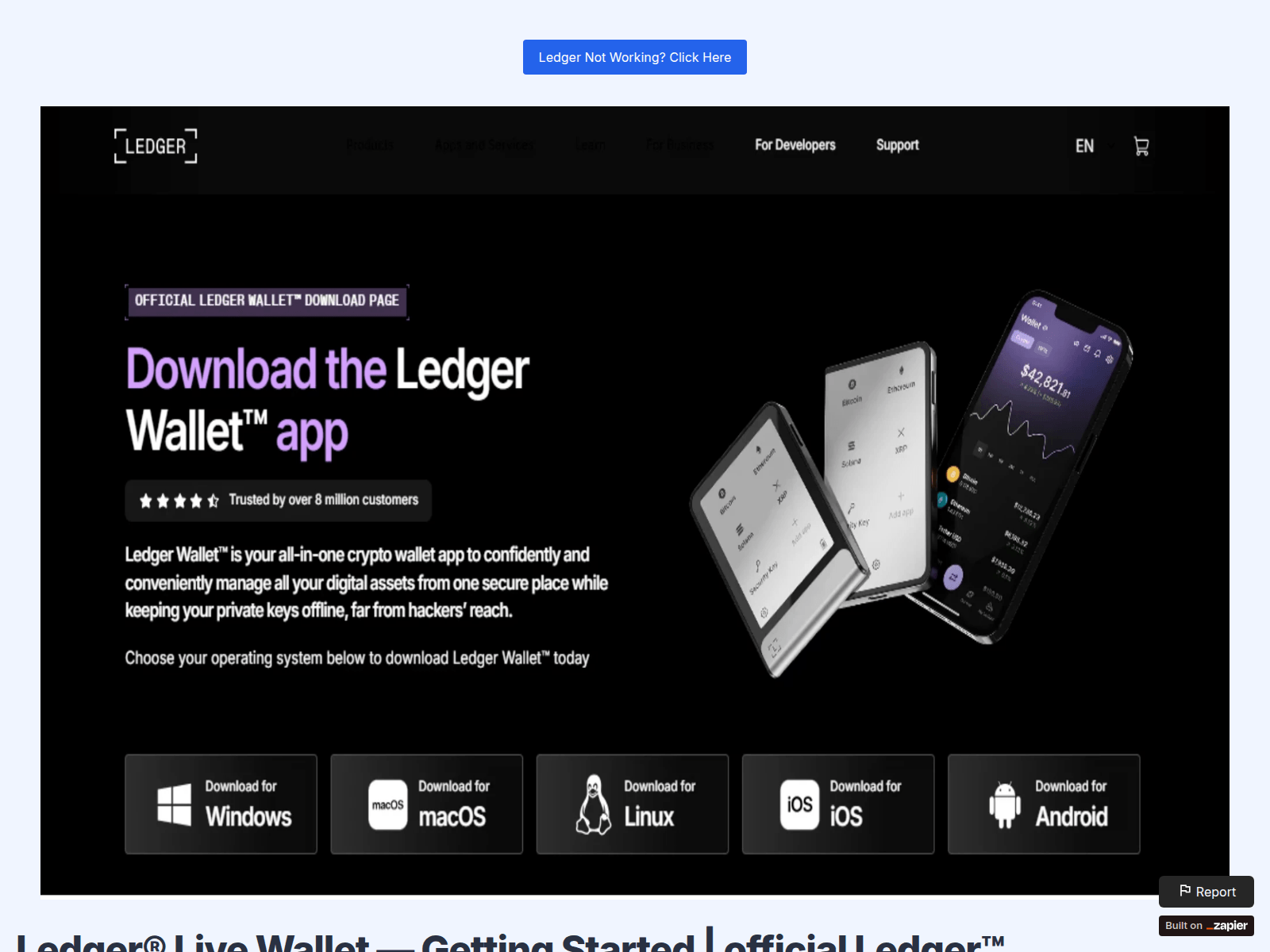 Forensic screenshot of walet-live.zapier.app