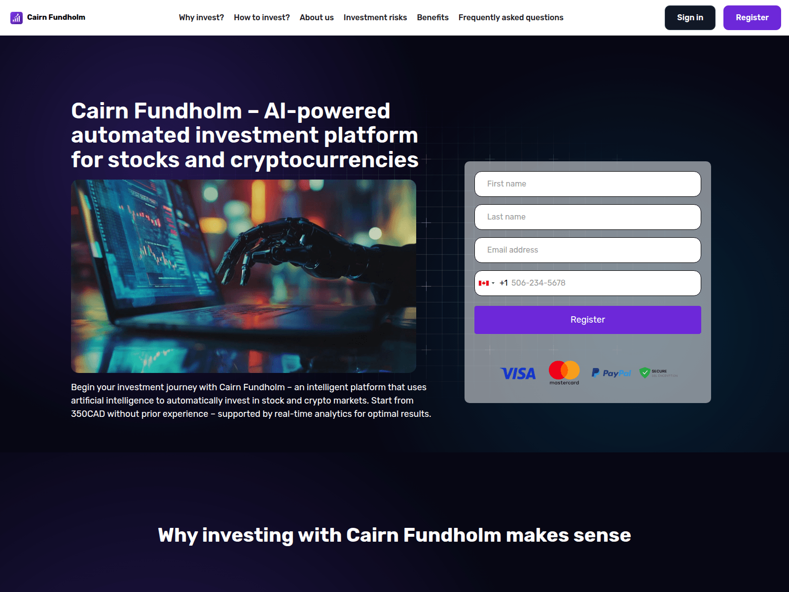Screenshot of cairnfundholm.com