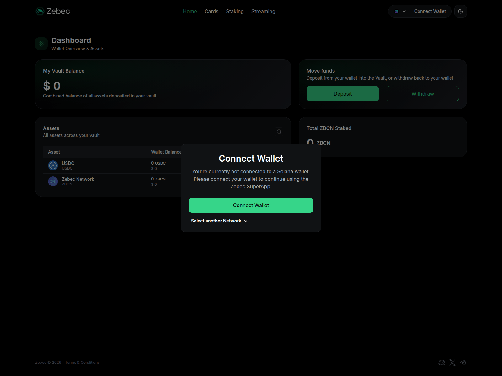 Screenshot of superapp.zebec-io.lat