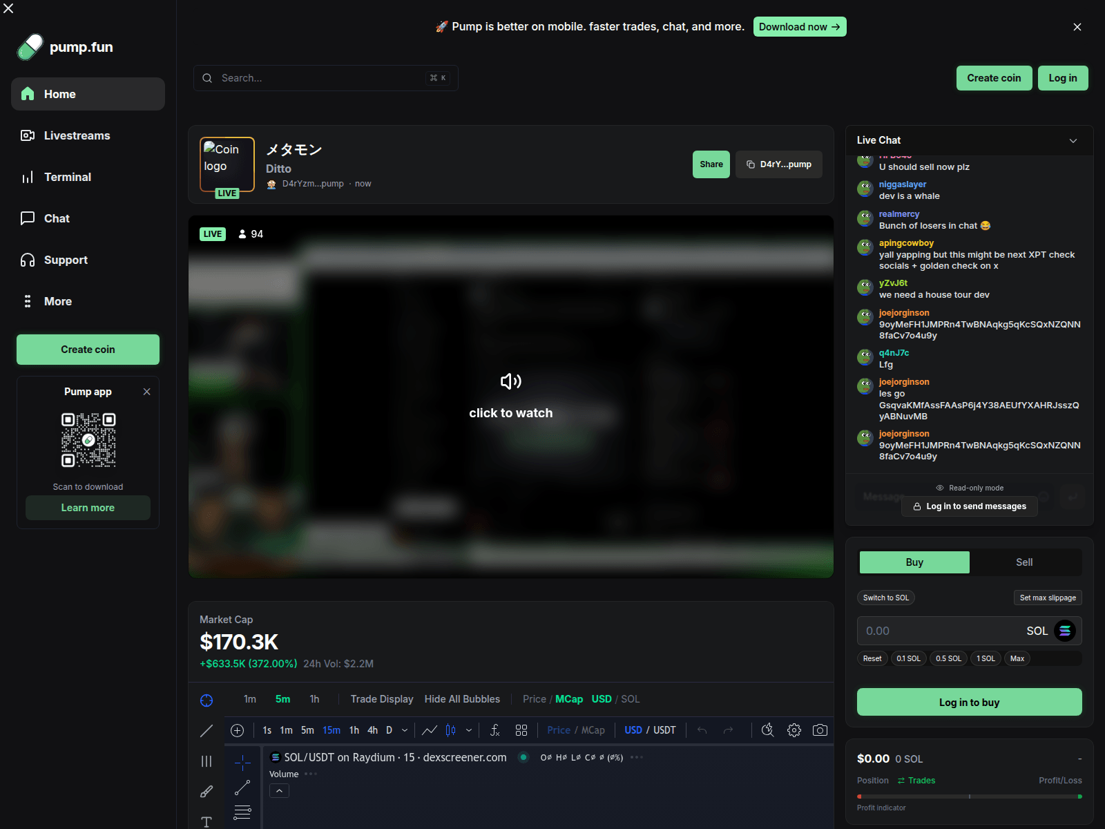 Screenshot of pump.streamerchats.fun