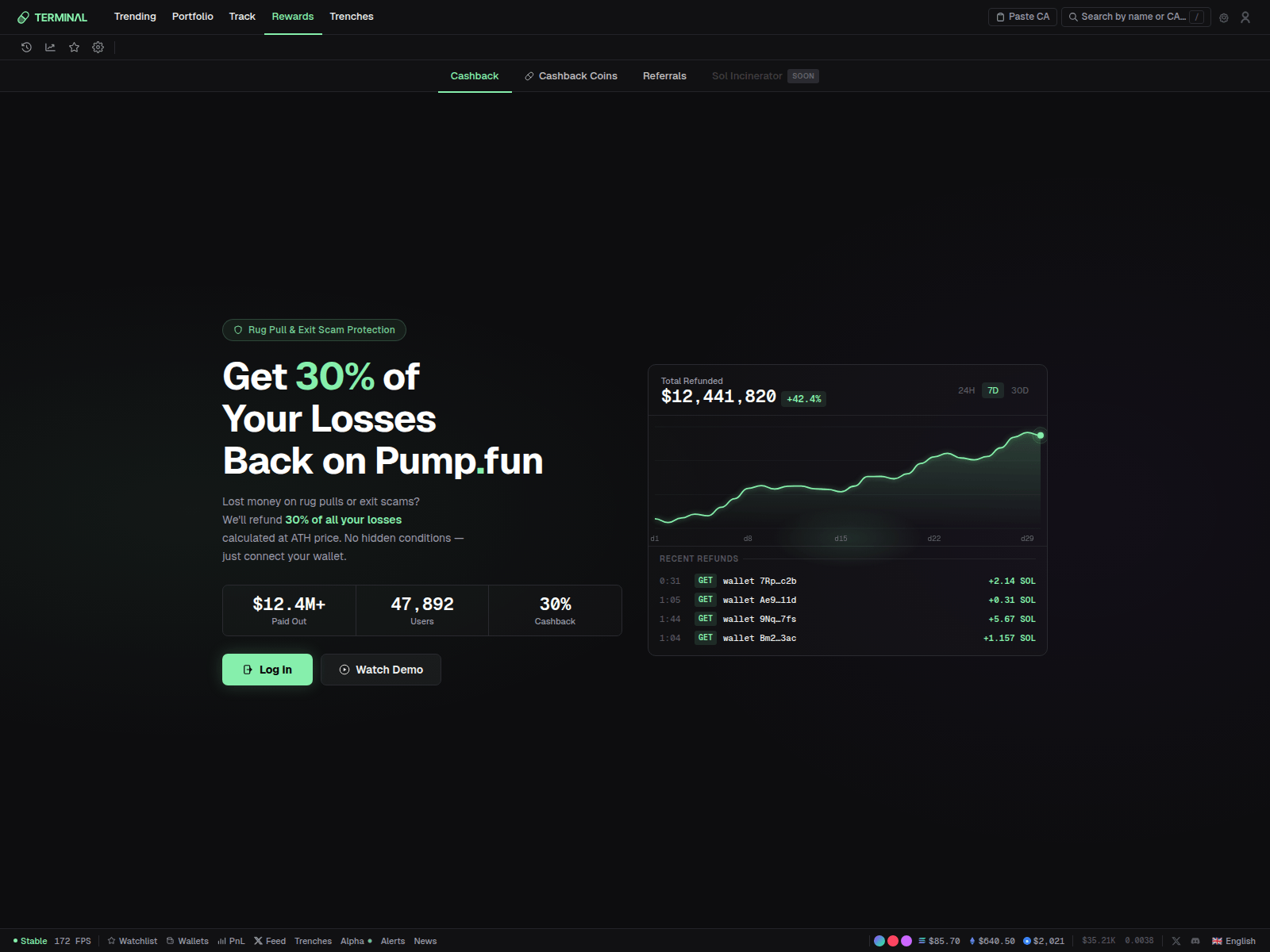 Forensic screenshot of terminalcashback.fun