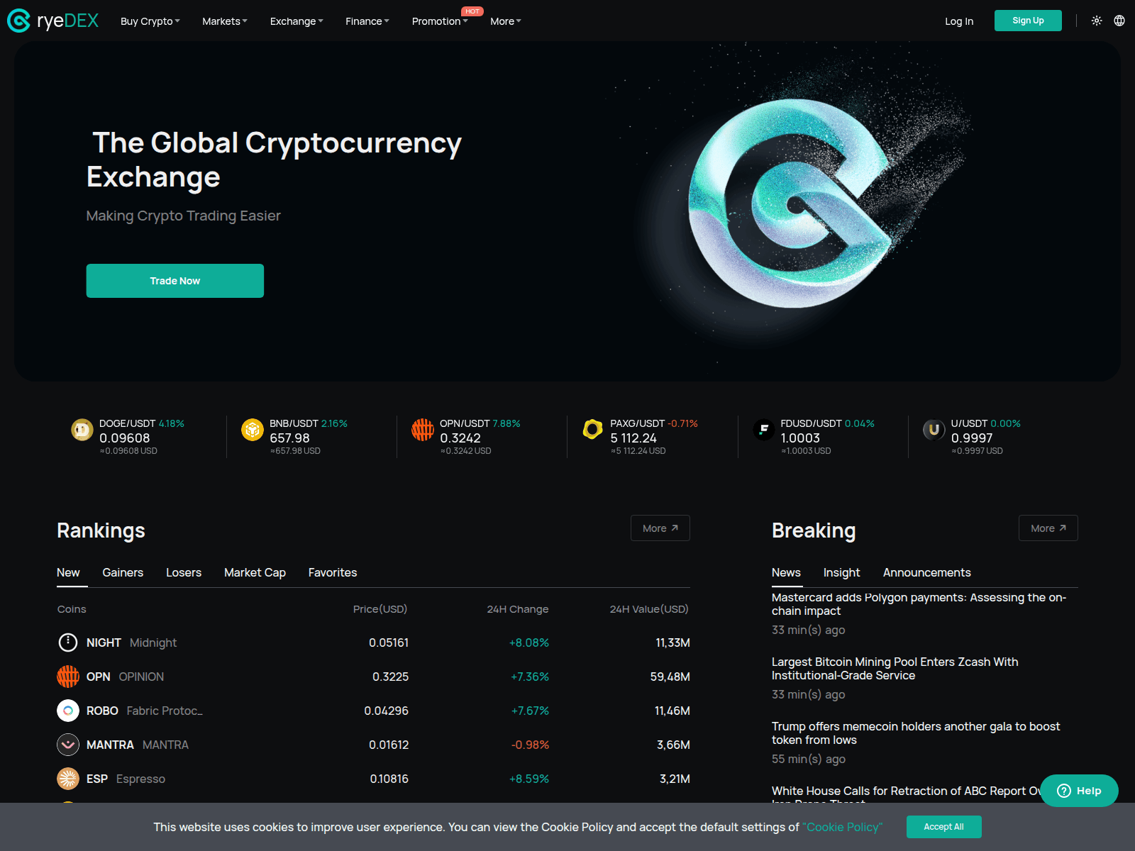 Screenshot of ryedex.org