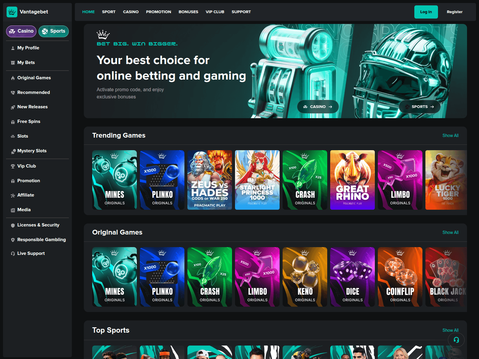 Screenshot of vantagebet.live