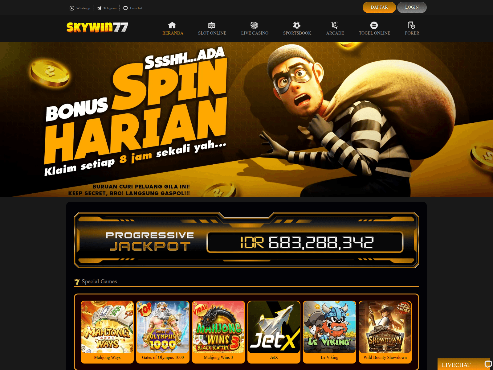Screenshot of skywin77slot.com