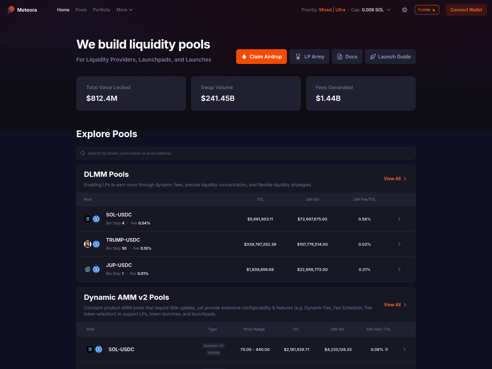 Screenshot of meteora-dex.com