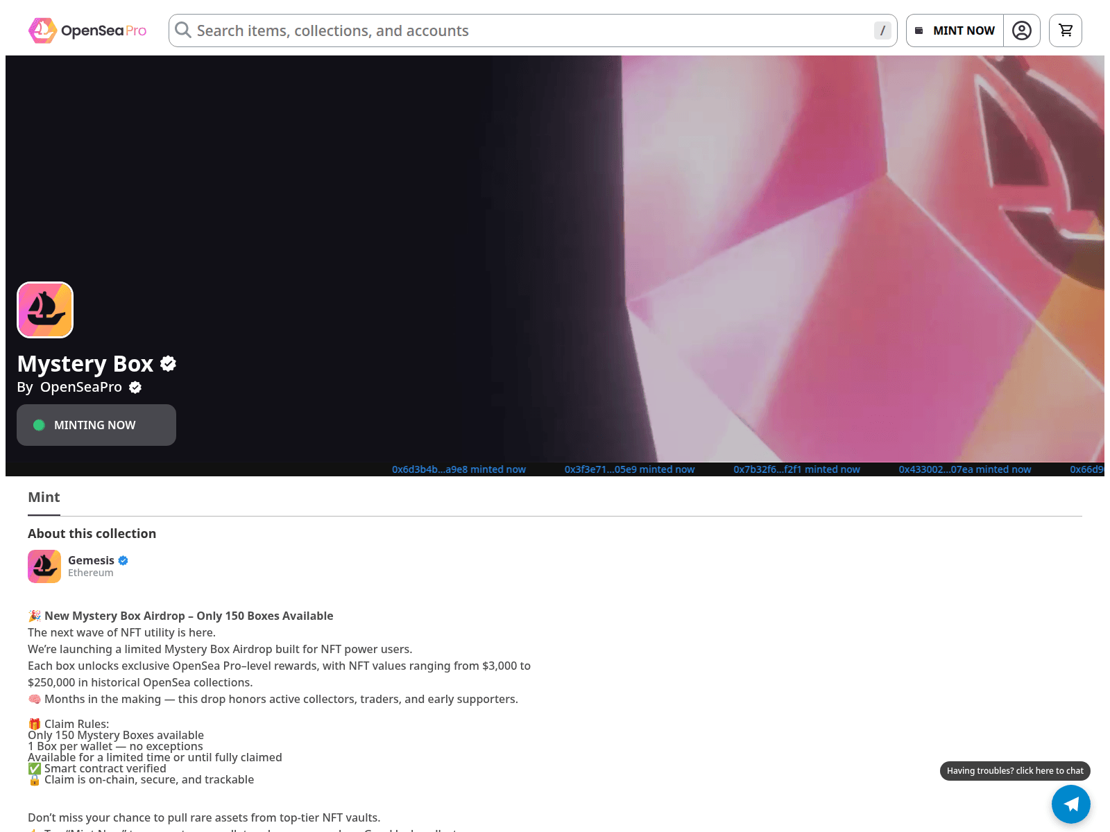 Forensic screenshot of opensessionmints02.vercel.app