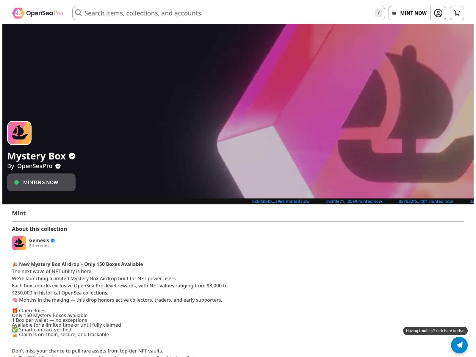Forensic screenshot of opensessionmints04.vercel.app