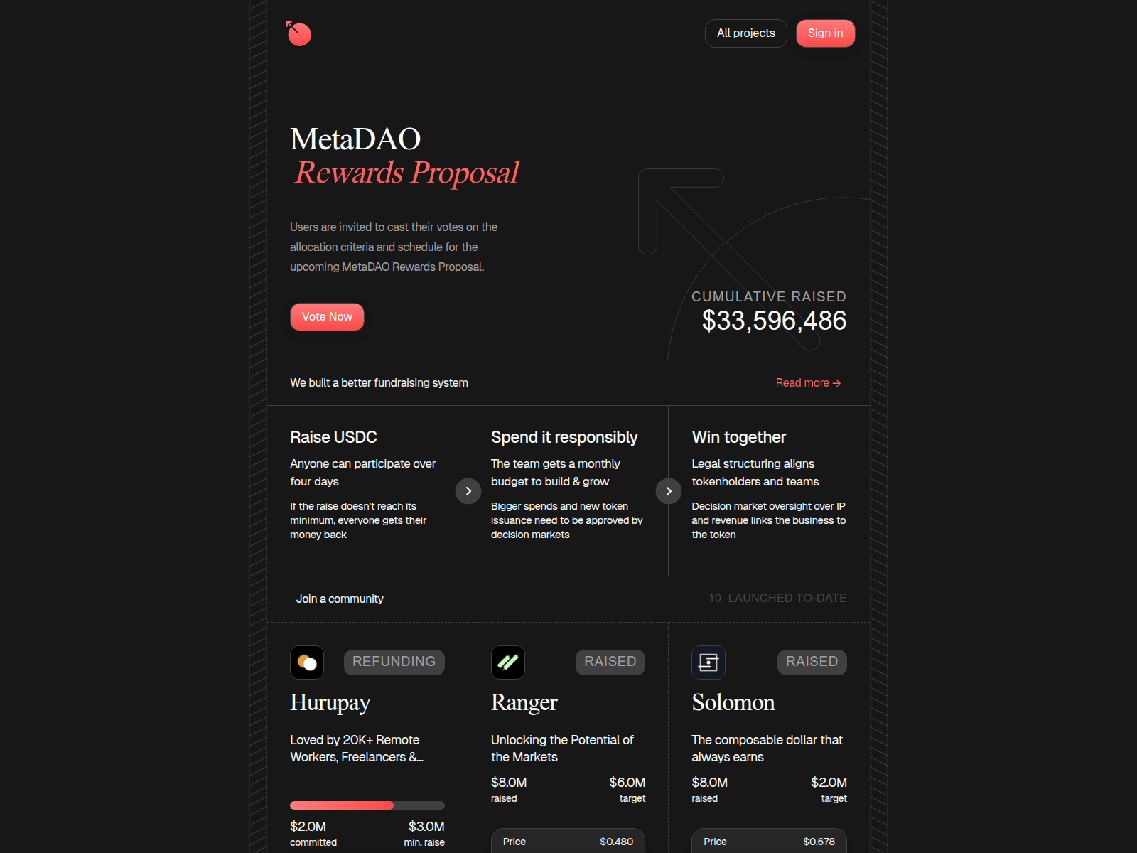 Forensic screenshot of proposal-metadao.fun