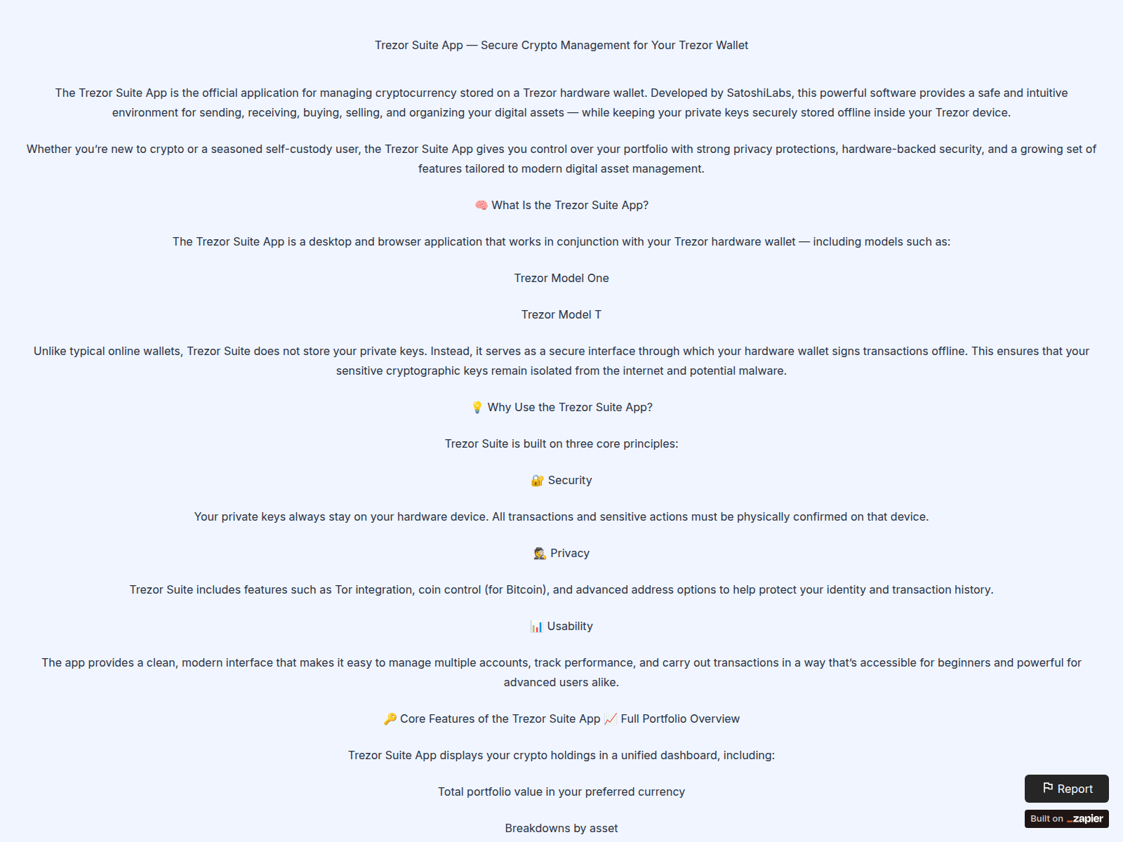 Screenshot of trezoapp-page.zapier.app