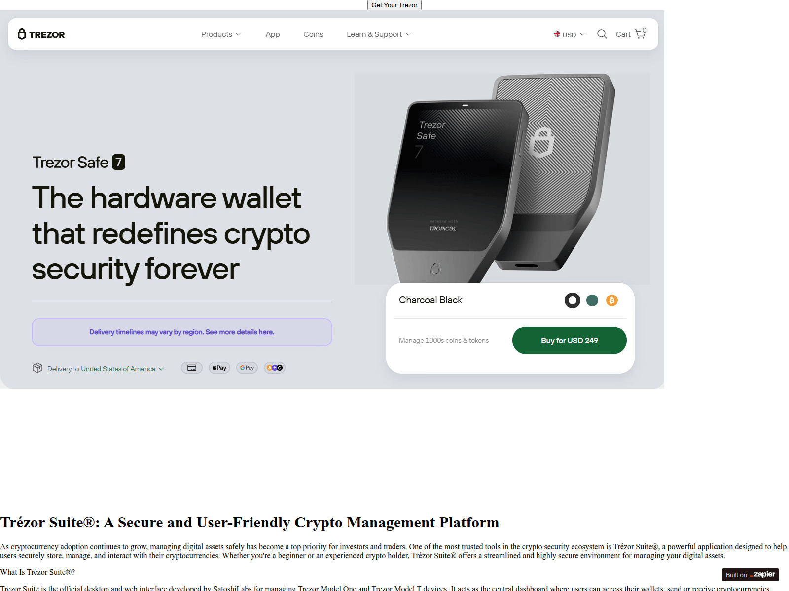 Screenshot of official-trezsuite.zapier.app
