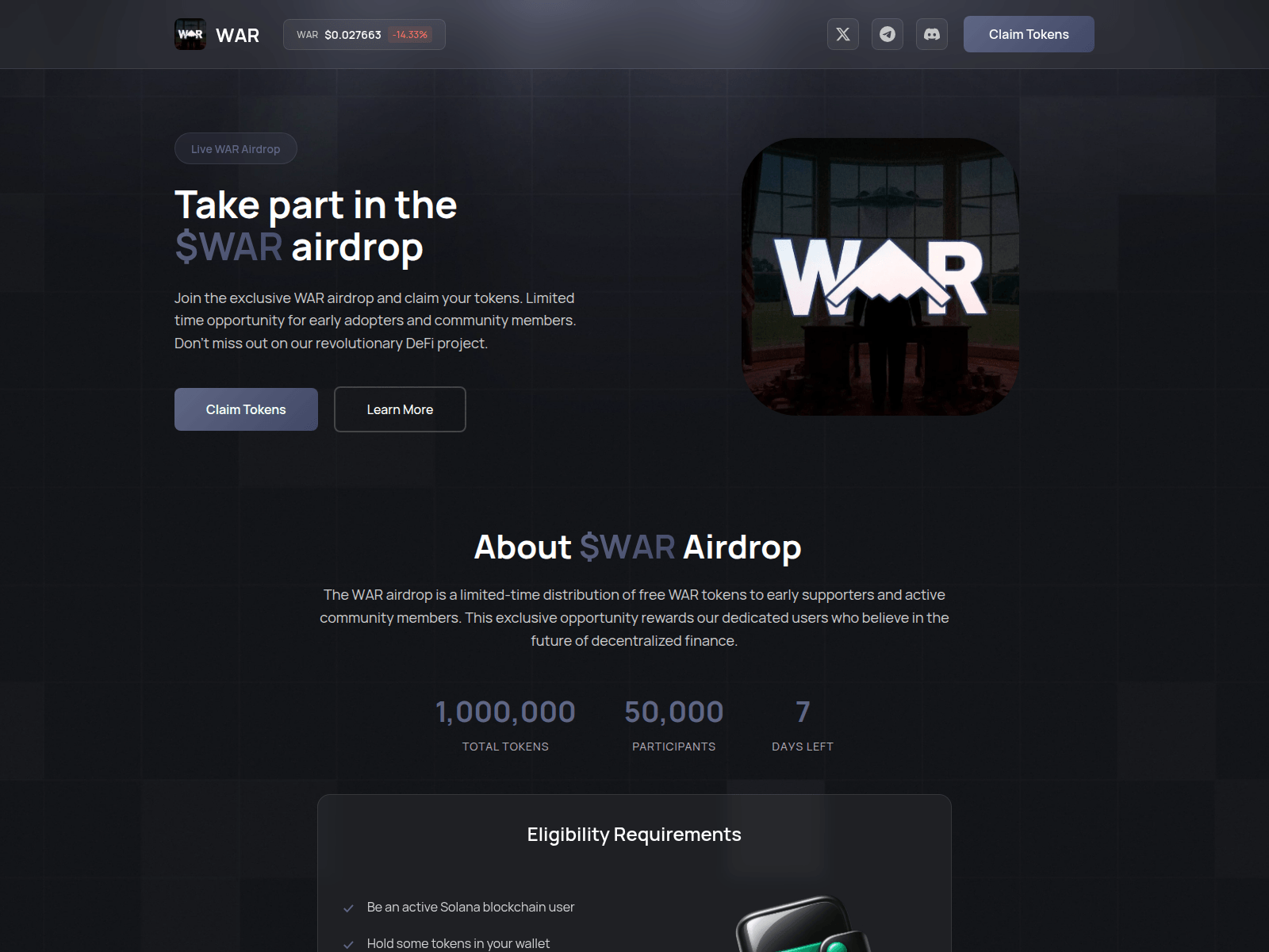 Forensic screenshot of airdropwarcoinsol.fun
