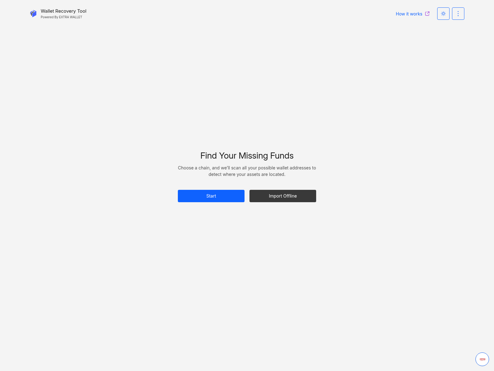 Forensic screenshot of wallet-recovery-tools-staging.extrawallet.app