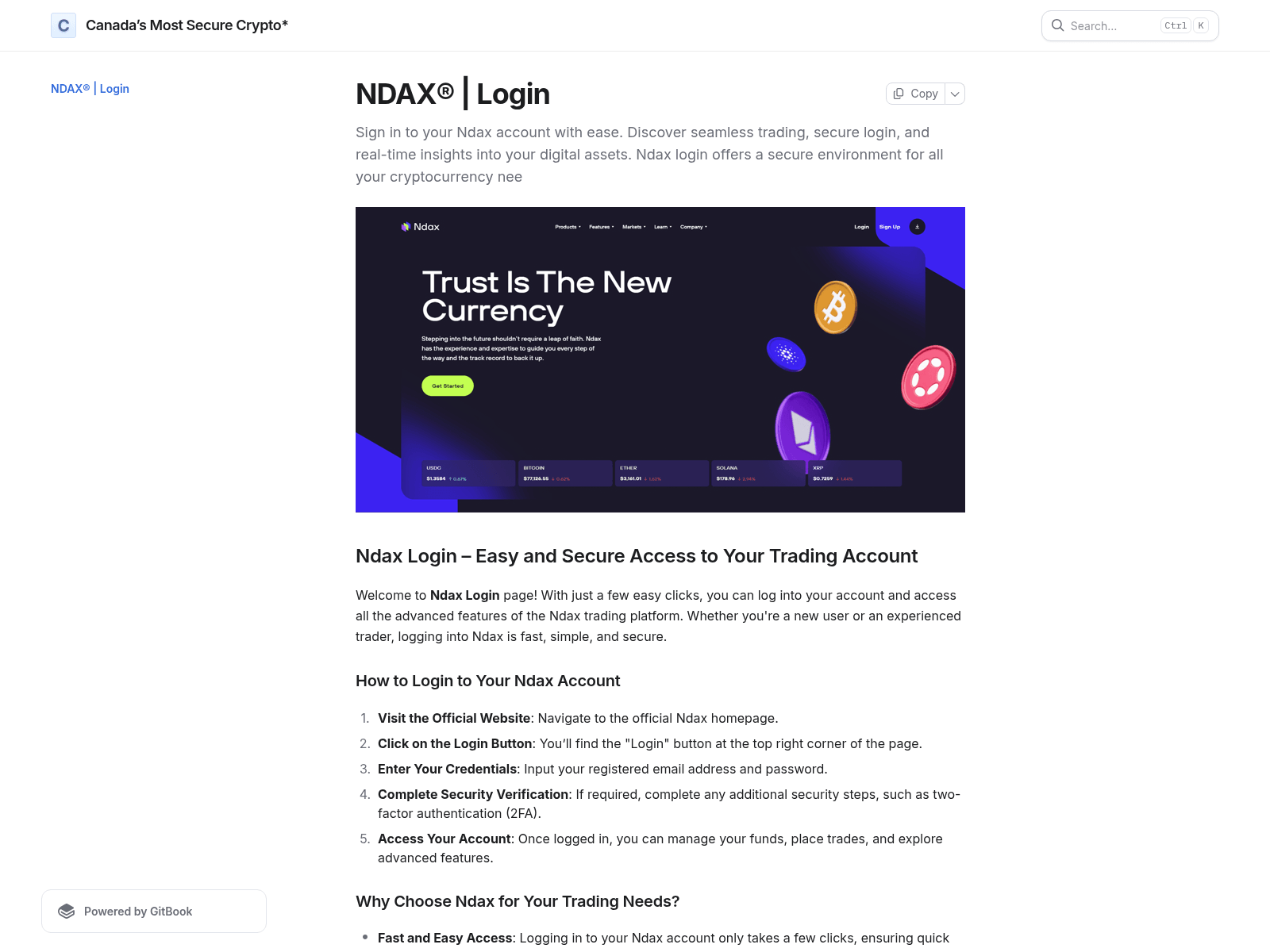 Forensic screenshot of help-ndax.gitbook.io