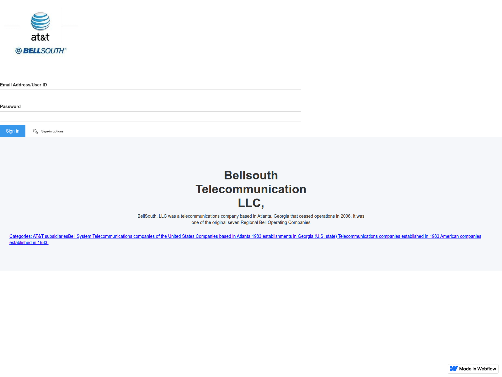 Forensic screenshot of www-control-sign-in-att-bellsouth.webflow.io