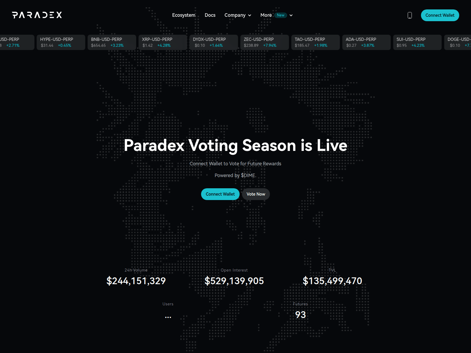 Screenshot of vote-paradex.com