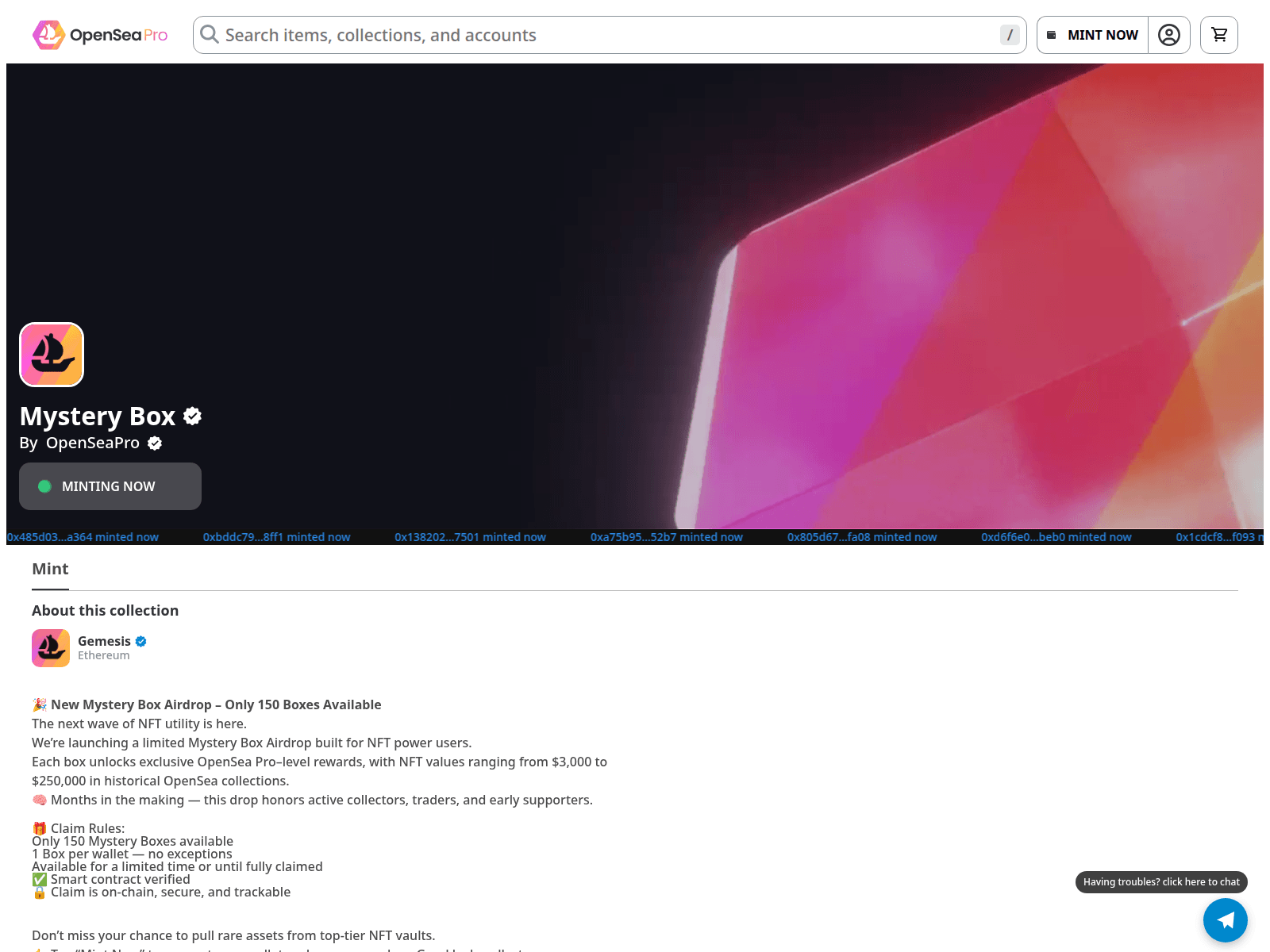 Forensic screenshot of exclusive0penseamints03.vercel.app